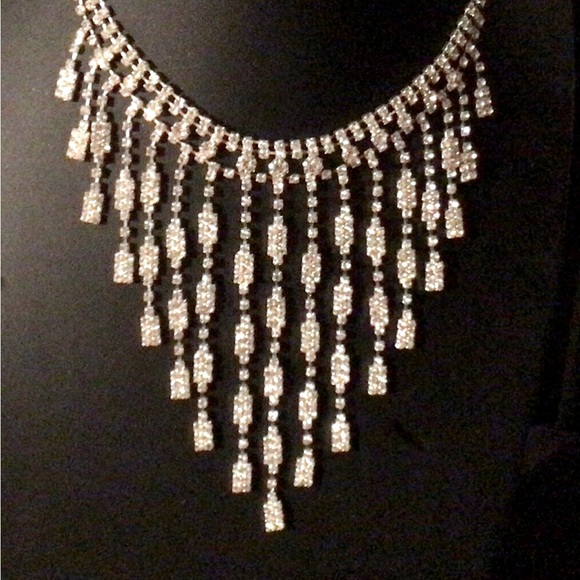 Rhinestone beauty in silver tone with cascading rhinestone rivulets - Picture 3 of 10